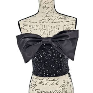 Wild Fox NWT Alston Strapless Sequin Satin Bow Top Black Medium